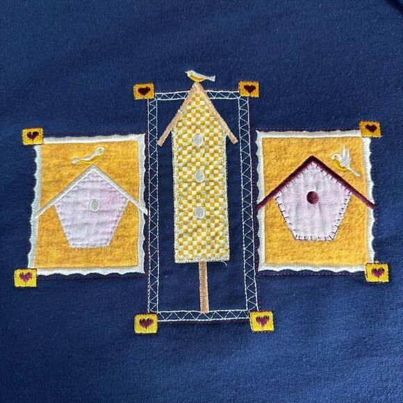 Vintage Jerzees Sz Large Blue Bird House Crewneck Sweatshirt Top Granny Grandma - Picture 2 of 9